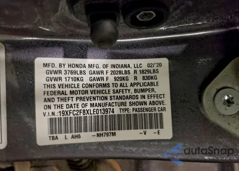 2020 Honda Civic Sport из США, поврежденный, VIN 19XFC2F8XLE013974